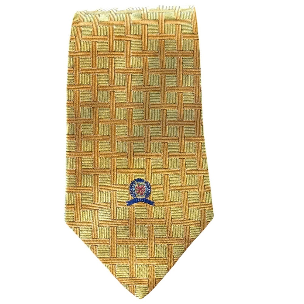 Tommy Hilfiger Mens Gold‎ Yellow Geometric Pattern 100% Silk Necktie